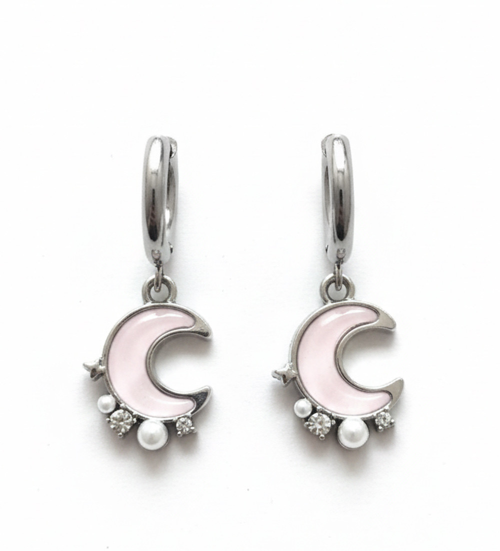 MoonGlow, kristályos hold orvosi fém fülbevaló