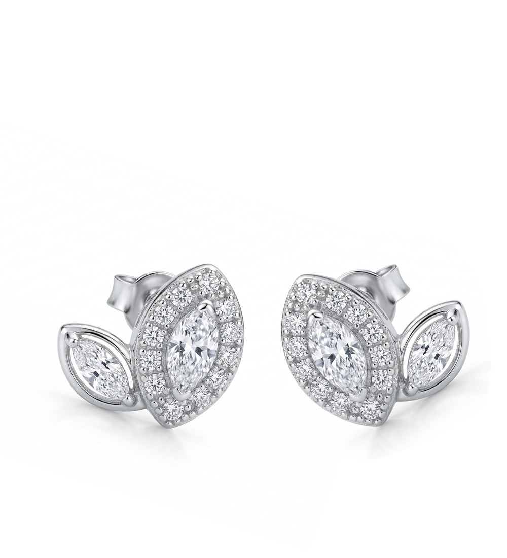 Ezüst levelek fülbevaló, cirkónia kövekkel