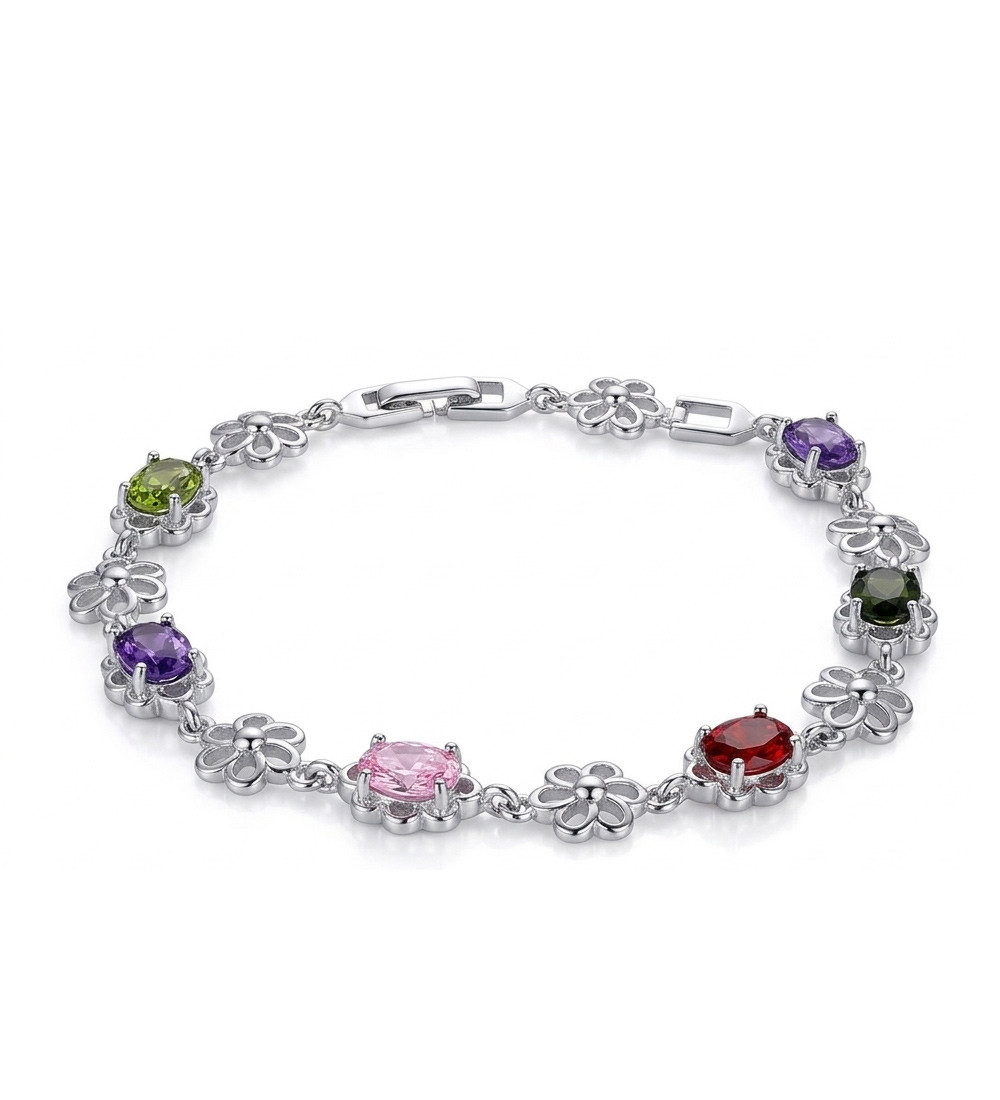 Színes cirkónia köves karkötő, ródium bevonattal