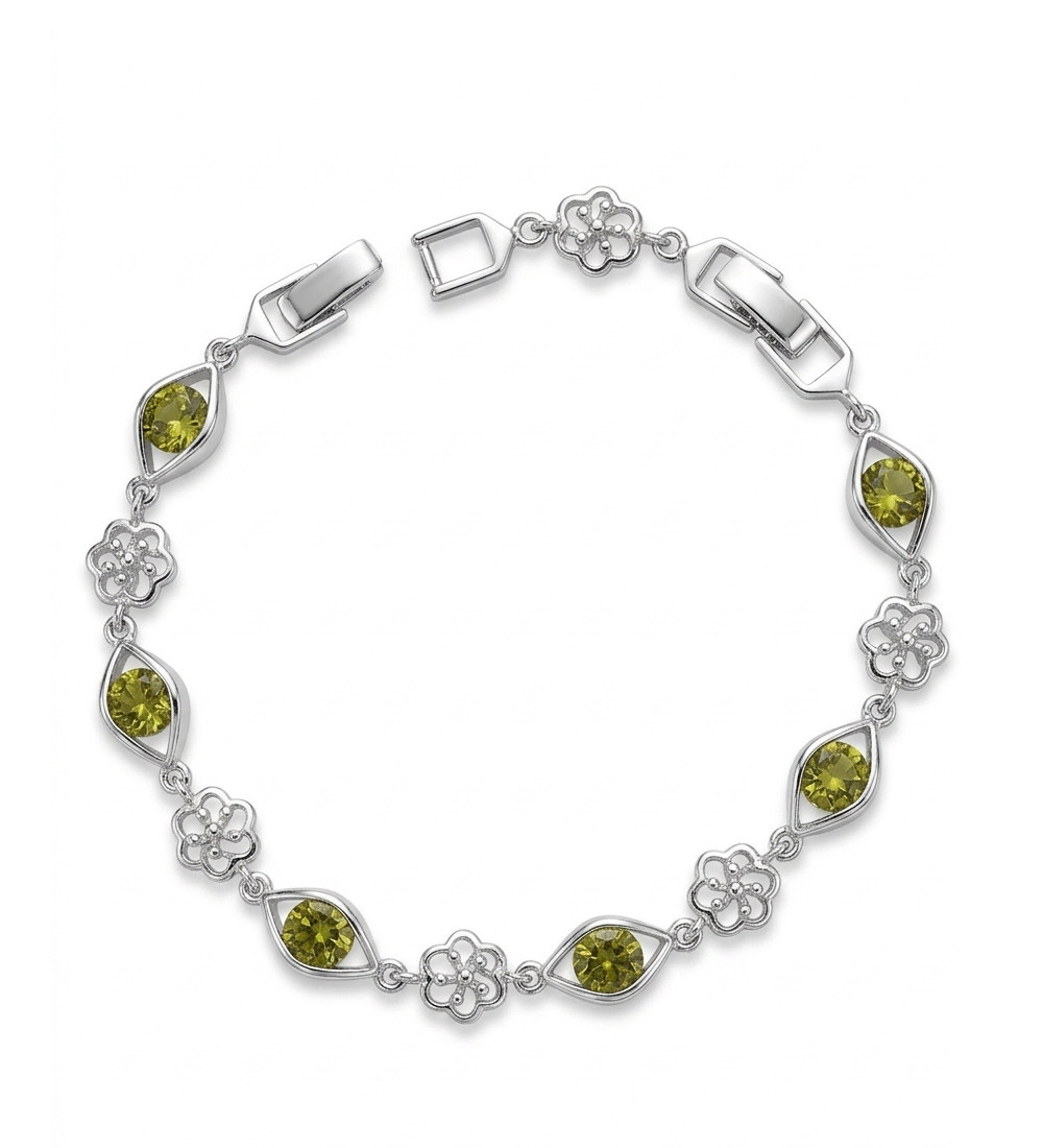 Zöld szemek, virág díszes karkötő, ródium bevonattal