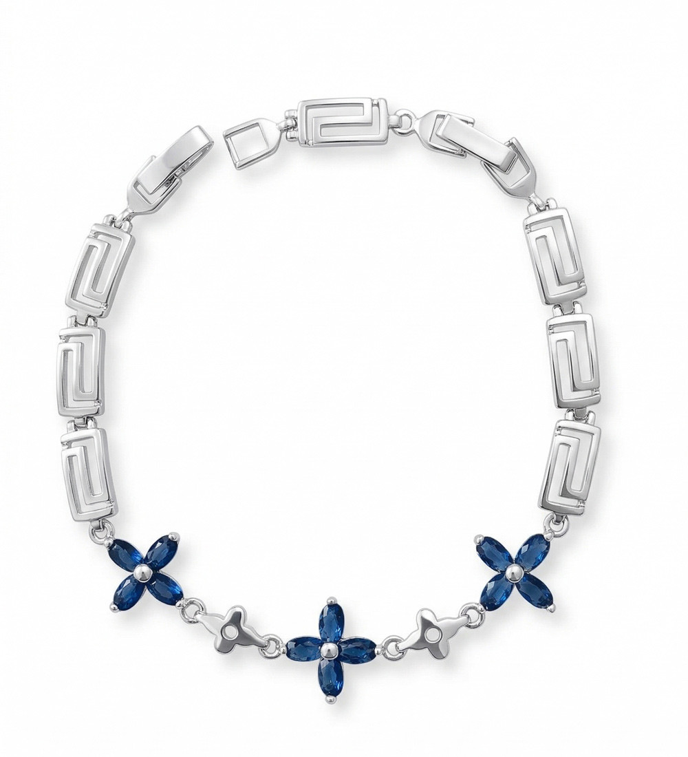 Kék virágok, elegáns karkötő, ródium bevonattal