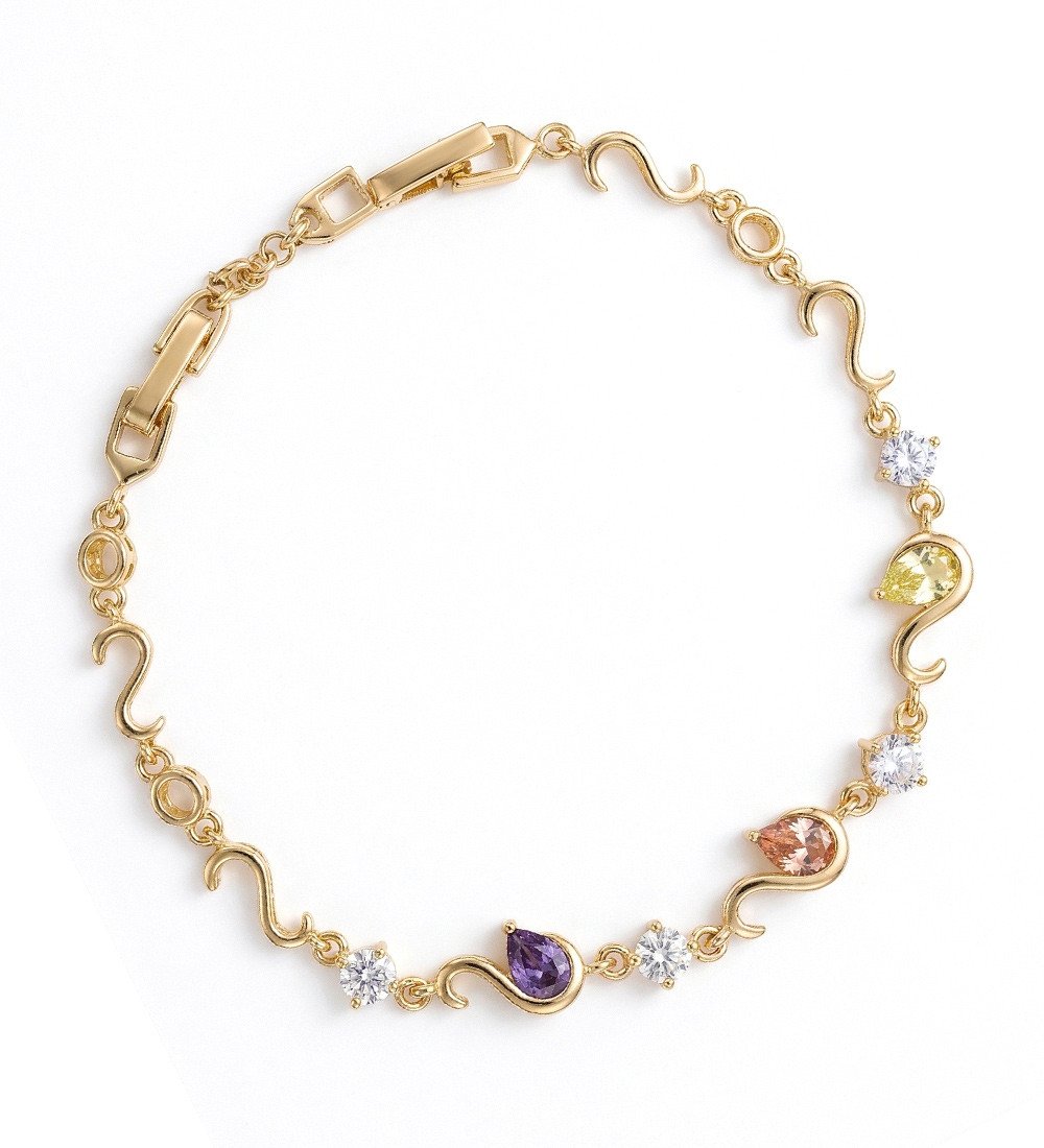 Hattyú díszes, színes kristályos 18k gold filled karkötő