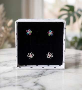 Virágok, 2 pár orvosi fém gyerek fülbevaló szett, csavaros zárral