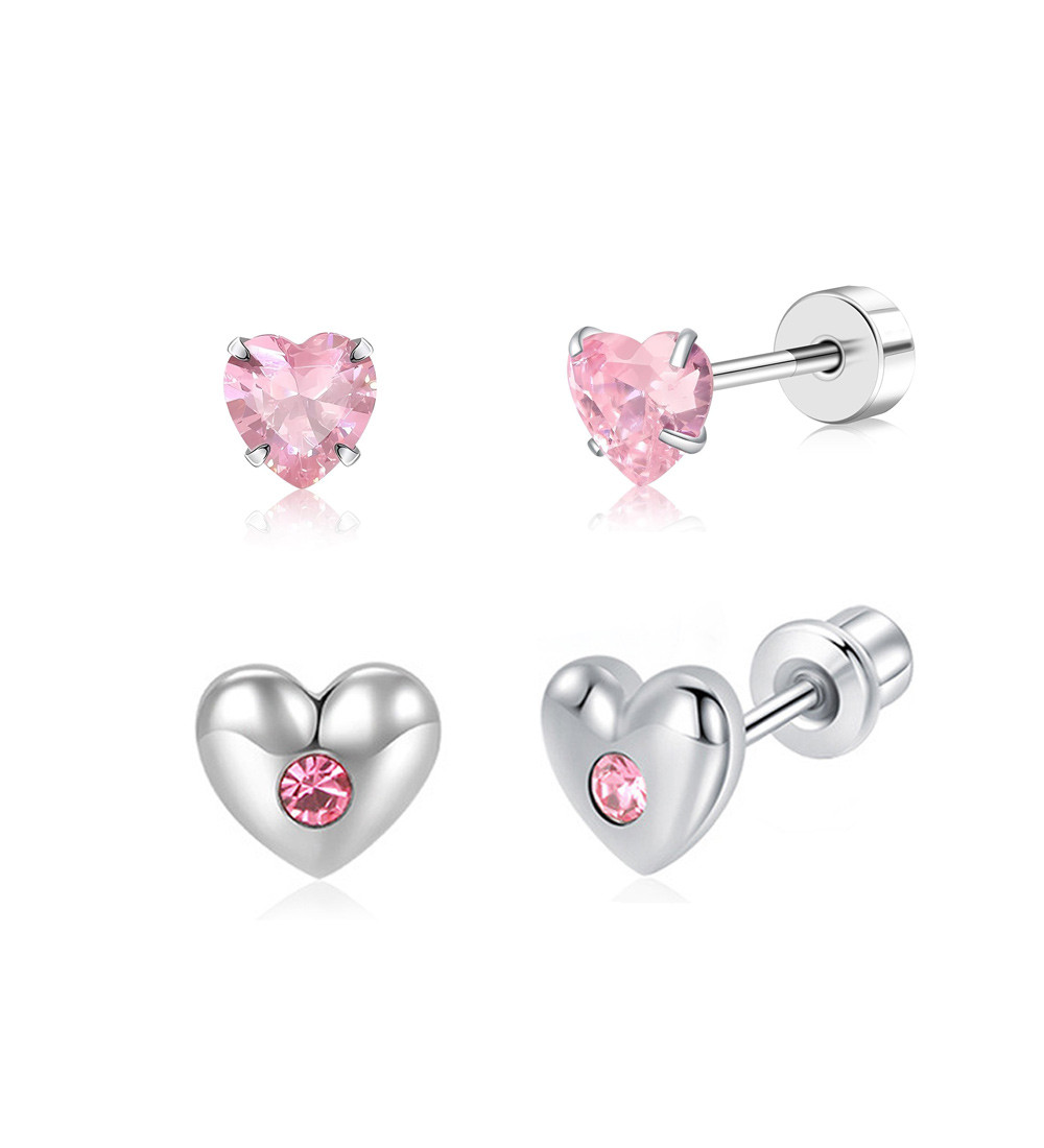 Pink kristályos szív orvosi fém fülbevaló szett, csavaros zárral Pink kristályos szív orvosi fém fülbevaló szett, csavaros zárral