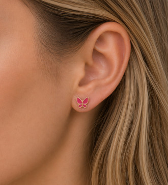 Pink lepke, orvosi fém kislány fülbevaló, csavaros zárral