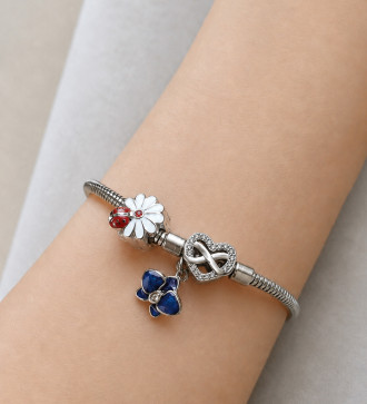 Infinity szív kapcsos, Pandora stílusú nemesacél karkötő charmokhoz - 19 cm