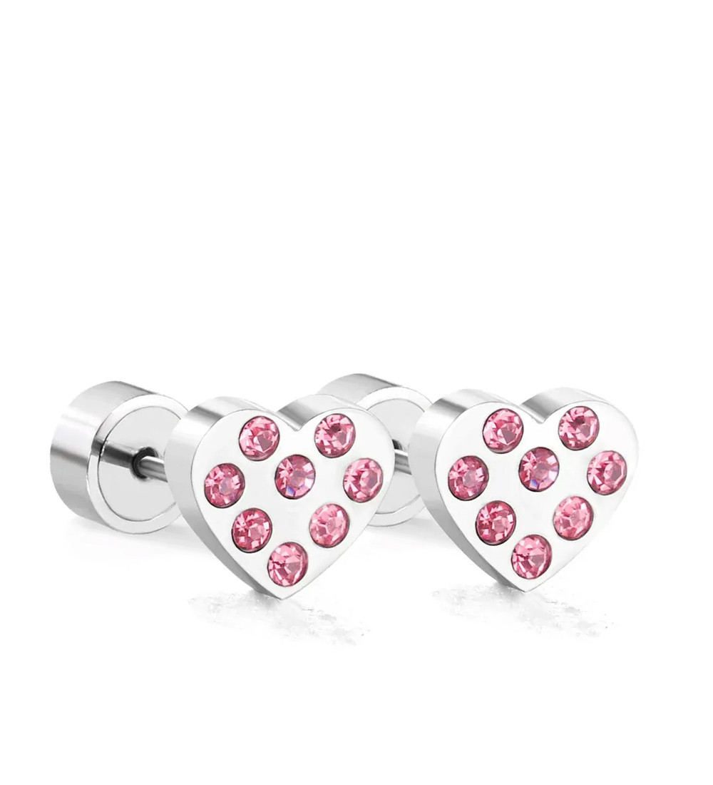 Szív orvosi fém kislány fülbevaló, pink kristályokkal Szív orvosi fém kislány fülbevaló, pink kristályokkal