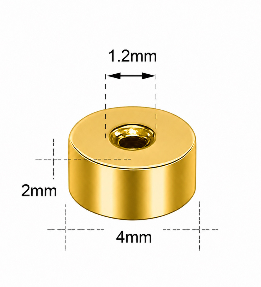 Kerek, menetes nemesacél fülbevaló zár, arany 4x1,2 mm - 2 pár Kerek, menetes nemesacél fülbevaló zár, arany 4x1,2 mm - 2 pár