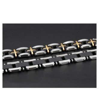 Fekete-ezüst színű nemesacél-szilikon karkötő férfiaknak