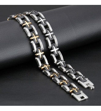 Fekete-ezüst színű nemesacél-szilikon karkötő férfiaknak