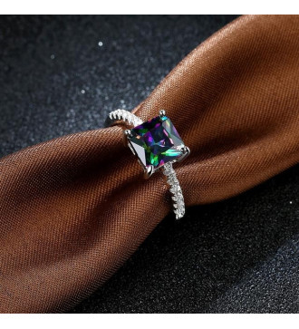  Szivárvány négyzet köves, fehérarany bevonatú gyűrű - Mystic
