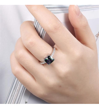  Szivárvány négyzet köves, fehérarany bevonatú gyűrű - Mystic