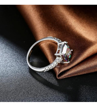  Szivárvány négyzet köves, fehérarany bevonatú gyűrű - Mystic