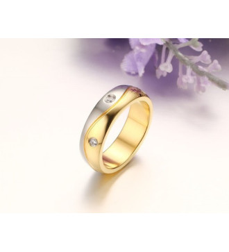 Kéttónusú, kristályos női nemesacél karikagyűrű, hullám bevéséssel