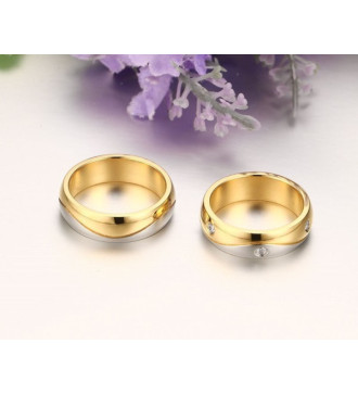 Kéttónusú, kristályos női nemesacél karikagyűrű, hullám bevéséssel