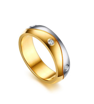 Kéttónusú, kristályos női nemesacél karikagyűrű, hullám bevéséssel