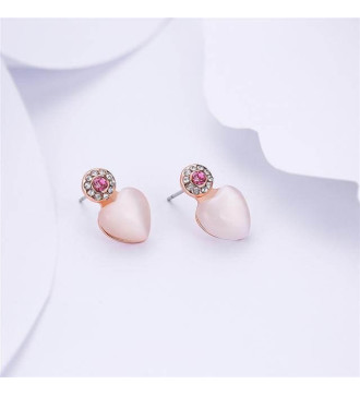 Rozé aranyozott szív fülbevaló rózsaszín kővel