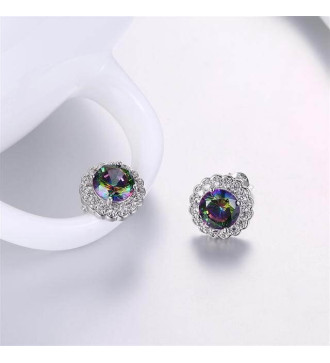 Szivárvány köves virág fülbevaló, ródium bevonattal