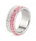 Rózsaszín-fehér kristályos, 4 soros nemesacél gyűrű