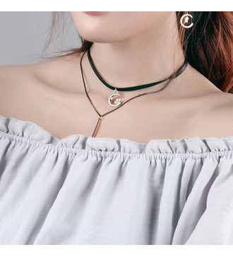 Dupla soros szövet nyaklánc titánium díszekkel - Hold Dupla soros szövet nyaklánc titánium díszekkel - Hold