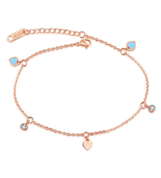 Szívek és kristályok nemesacél bokalánc - rozé arany