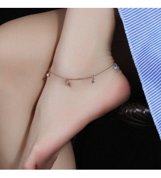 Szívek és kristályok nemesacél bokalánc - rozé arany