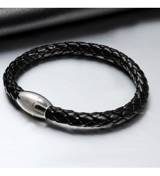 Fonott bőr karkötő, mágneses nemesacél kapoccsal