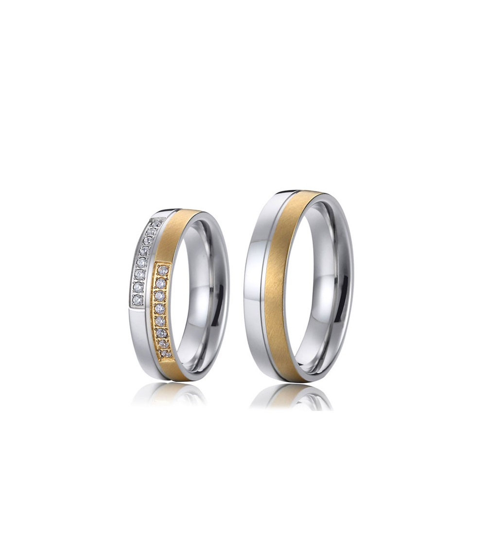 Prémium kéttónusú női nemesacél karikagyűrű, cirkónia kövekkel