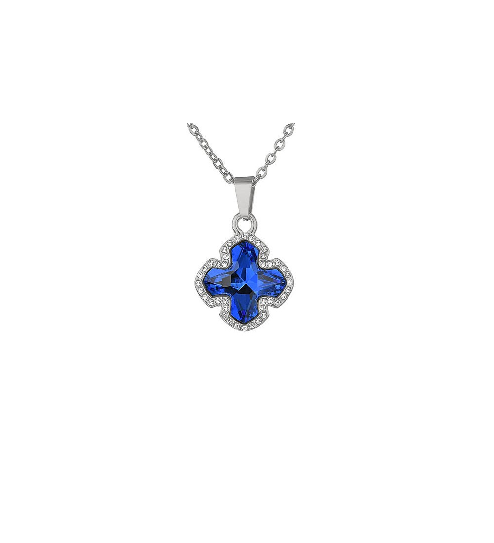Kereszt nemesacél medál nyakláncon, Swarovski kristállyal - Kobaltkék