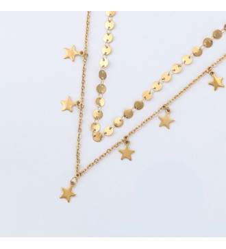 Csillagos, dupla soros nemesacél nyaklánc arany bevonattal