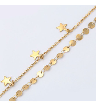 Csillagos, dupla soros nemesacél nyaklánc arany bevonattal