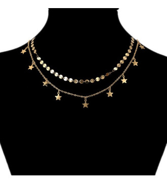 Csillagos, dupla soros nemesacél nyaklánc arany bevonattal
