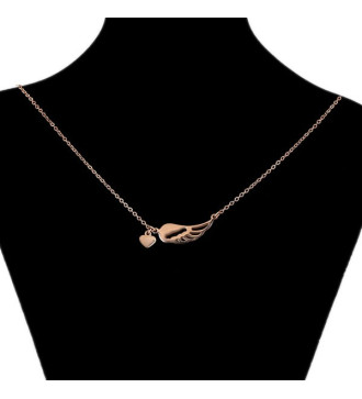 Védelmező angyalszárny nyaklánc nemesacélból, rozé arany bevonattal