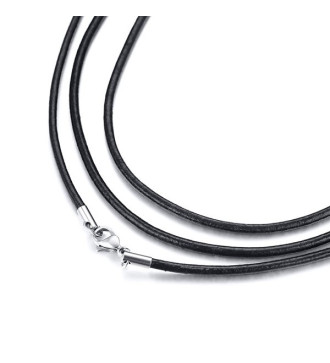 Fekete bőr nyaklánc nemesacél kapoccsal - 50 cm Fekete bőr nyaklánc nemesacél kapoccsal - 50 cm