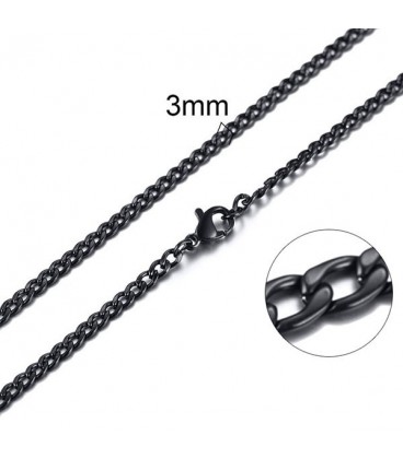 Lapított láncszemes nemesacél nyaklánc (65 cm - 3 mm) - Fekete