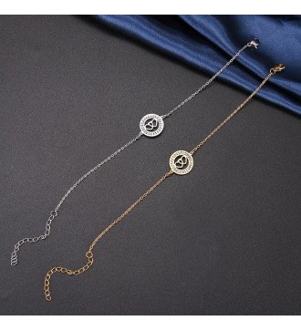 Dupla szív, kristályokkal díszített nemesacél karlánc - arany bevonattal