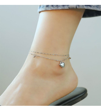 Kétsoros nemesacél bokalánc szív charmmal, cirkóniával -