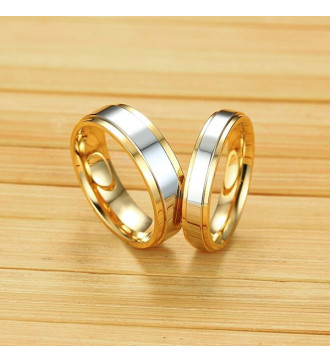 Ezüst sávos női nemesacél karikagyűrű arany bevonattal