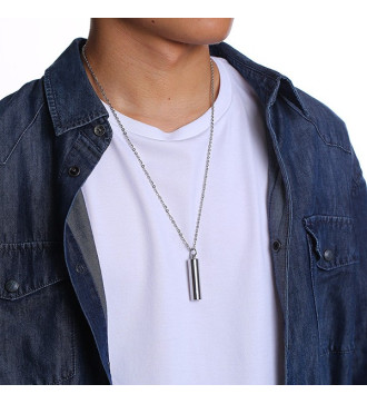 Gravírozható, nyitható henger alakú nemesacél medál nyaklánccal - 41 mm