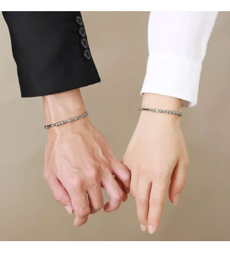 Morze kódos, mágneses páros karkötő szett - acél díszekkel