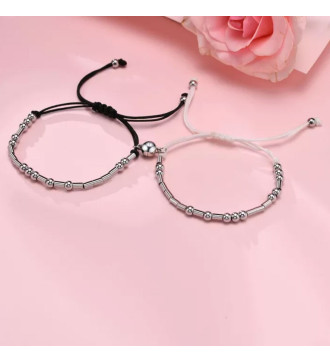 Morze kódos, mágneses páros karkötő szett - acél díszekkel