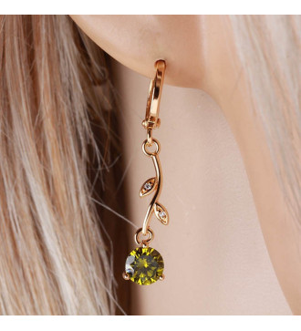 Zöld cirkónia köves virág fülbevaló - gold filled