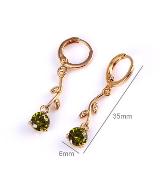 Zöld cirkónia köves virág fülbevaló - gold filled