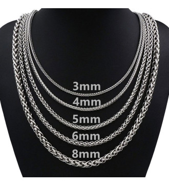 Vastag, fonott szemes acél nyaklánc férfiaknak (6 mm x 60 cm) Vastag, fonott szemes acél nyaklánc férfiaknak (6 mm x 60 cm)