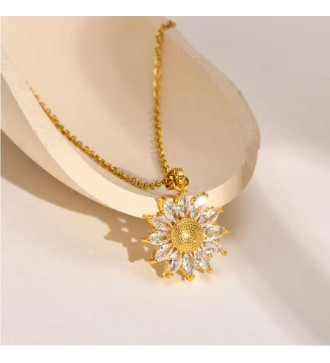 Napraforgó nemesacél medál nyakláncon, arany bevonattal
