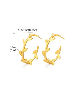 Levél díszes nemesacél fülbevaló, arany bevonattal