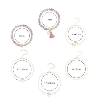 6 részes, pink karkötő szett, teknős charmmal