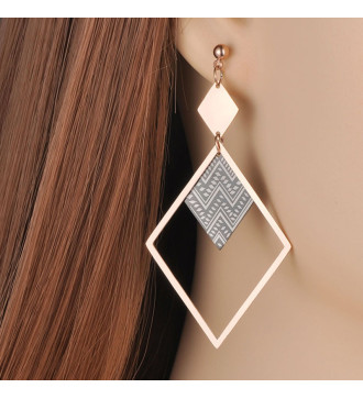 Négyzetes nemesacél fülbevaló, azték mintával