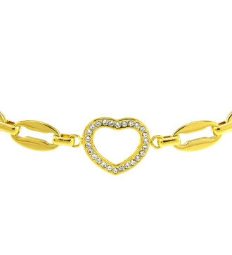Aranyozott, vastag láncszemes nemesacél karkötő, szív dísszel