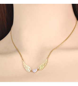 Angyalszárny nemesacél nyaklánc kristályokkal, 18k arany bevonattal Angyalszárny nemesacél nyaklánc kristályokkal, 18k arany bevonattal
